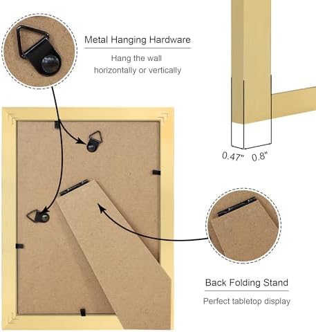 5x7 Picture Frame Set of 2, 5 x 7 Wood Photo Frames with Mat for 4x6, Wooden Frame with Real Glass Cover for Wall and Tabletop Display,Gold - Image 5