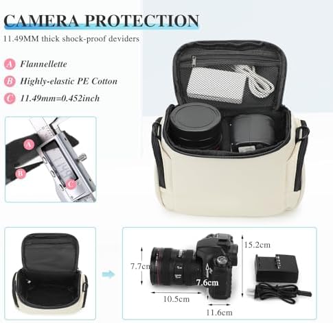 G-raphy Camera Bag Case Compact Lightweight Shoulder Crossbody Sling Photography Bags for Nikon Canon Sony DSLR SLR Mirrorless with Removal Straps (Beige) - Image 6