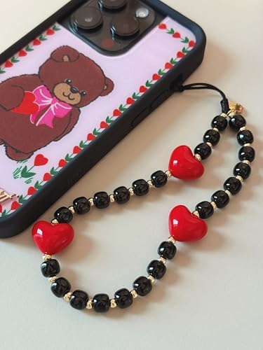 Drawwind Phone Charm Strap Cute Wrist Straps Cell Phone Charm String Y2K Aesthetic Lanyard Wristlet Chain for Case Camera AirPods Bags Keychains (Red Hearts) - Image 2