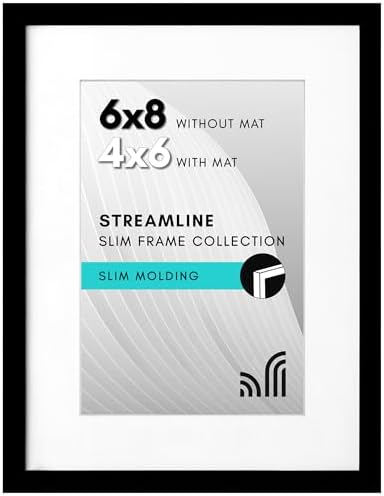 Americanflat 6x8 Picture Frame with Shatter-Resistant Glass - Use as 4x6 Frame with Mat or Display 6x8 Photo Without Mat - Streamline Collection - Picture Frames for Tabletop and Wall - Black by Americanflat