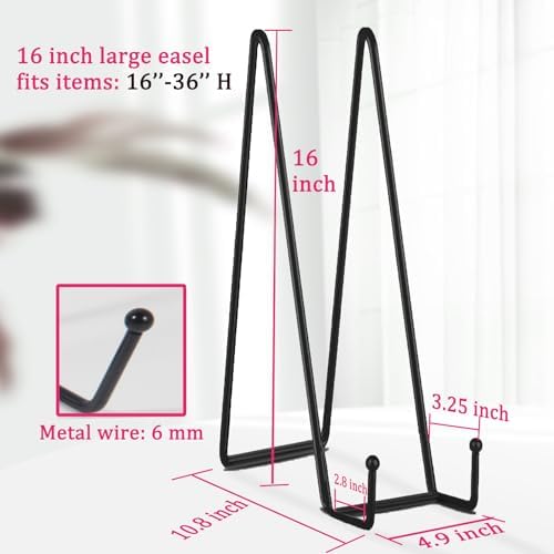 Decolore 3 Pack 16 Inch Black Plate Stand for Display Large Display Easel Table Top Easel for Picture, Decorative Plate, Book, Posters and Plaque - Image 2