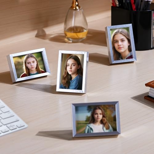 Small Picture Frame 2x3 6 Pack, Magnetic Photo Frames for Fridge and Tabletop Desk Decor, Cute Wallet Size Colored Picture Frames for School Locker, Family Baby Photo, Silver - Image 6