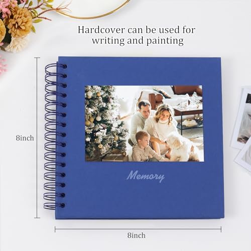 RECUTMS 8x8 Inch Scrapbook Photo Album 60 Pages Hardcover Kraft Paper Blue - Image 2