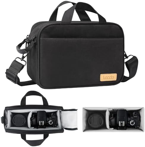 Lacdo Compact Camera Bag Case for SLR/DSLR and Mirrorless Cameras, Fits Canon, Nikon, Sony, Panasonic, Olympus Cameras and Lenses, Camera Shoulder Bag Crossbody Sling Bag for Photographer, Black by Lacdo