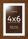 Homeforia 4x6 Brown Oak Picture Frame, High-End Wood, 3x5 Mat, Glass by Homeforia