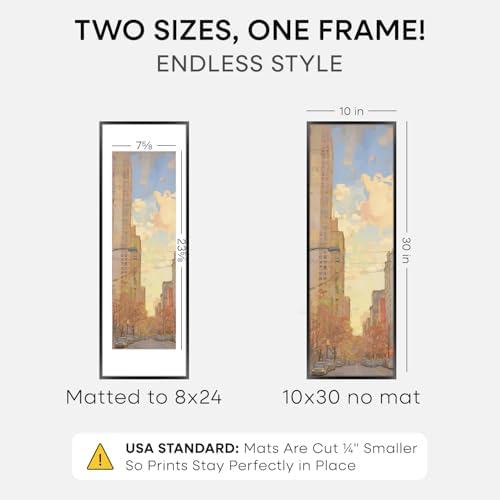 Homeforia 10x30 Black Picture Frame, High-End Metal, 8x24 Mat, Glass - Image 2