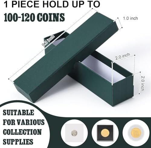 Teling 8 Pcs 2x2 Coin Storage Collectors Box, 9 x 2 x 2 Inches, Dark Green - Image 2