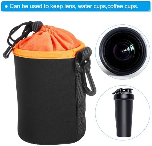 PATIKIL Camera Lens Bag, 2 Pcs 3.3" ID x 5.5" H Cylindrical Drawstring Lens Pouch with Thick Protective Neoprene, Lens Case for DSLR Camera Lens, Water Coffee Cups Black, Orange - Image 6