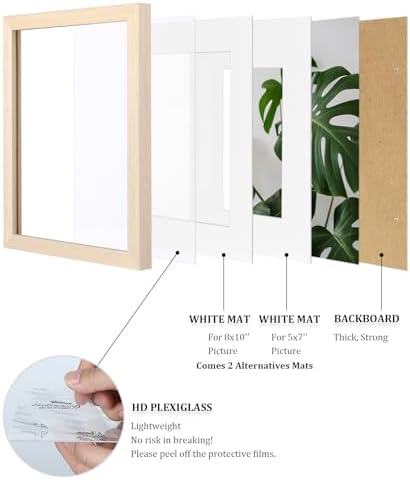 Egofine 11x14 Picture Frames Set of 4, Made of Solid Wood Covered by Plexiglass 5x7 and 8x10 with Mat or 11x14 without Mat, for Table Top Display and Wall Mounting Photo Frame Oak Wood - Image 4
