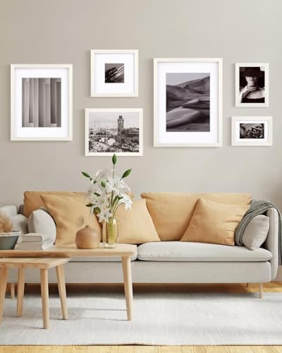 Egofine A4 Picture Frames Set of 4, Made of Solid Wood Covered by Plexiglass 5x7 and 6x8 with Mat or A4 without Mat, for Table Top Display and Wall Mounting Photo Frame Beige - Image 7