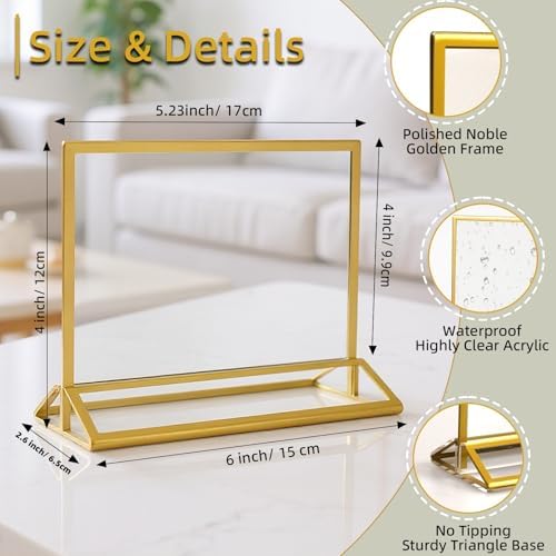 Acrylic Picture Frames 4x6" Horizontal Gold Sign Holders for Wedding Table Numbers, 6 Pack Christmas Photo Frames Double-Sided Menu Holders for Restaurant, Flyer Holder Display Stand for Office, Party - Image 2