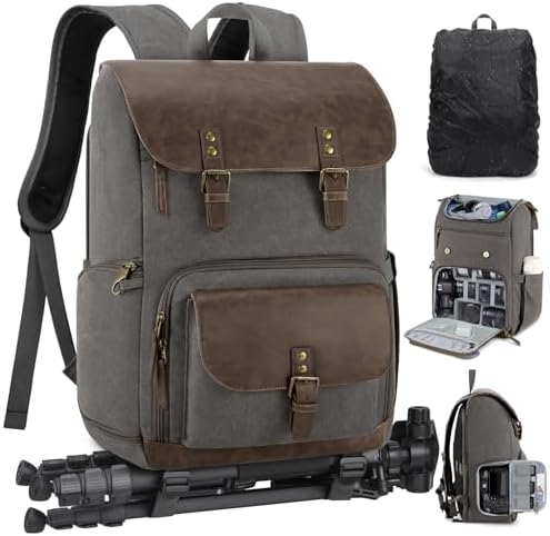 RAINSMORE Vintage Camera Bag with Side Access for DSLR/SLR Mirrorless by RAINSMORE