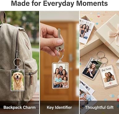 3Pcs Clear Plastic Picture Frame Keychain Rectangle Shapes Blank Photo Keychains Photo Display Plastic Blank Keychain Clip Photo Holders Photo Albums, Frames and Accessories - Image 5