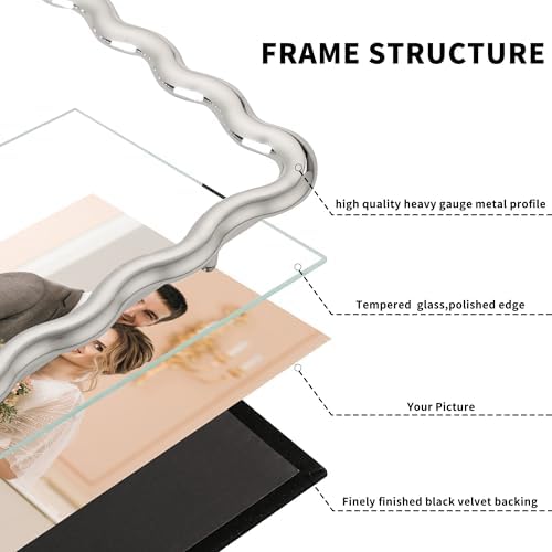 High-End Silver 4x4'' Square Zinc Alloy Picture Frames,with Acid Free Mat for 3x3'',Unique Wave Design Picture Frame with Premium Soft Velvet & Backing for Tabletop or Home Decor - Image 7