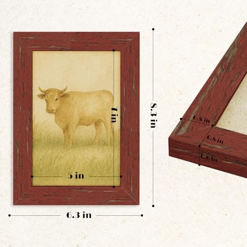 puthiac 5x7 Rustic Farmhouse Picture Frame, Barn Red, 1 Pack - Image 5