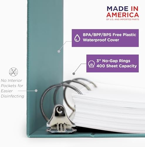 Carstens 3-Inch Heavy Duty 3-Ring Binder - Side Opening, Powder Blue, Durable Plastic, Precision No-Gap Rings, Waterproof Cover, No Pockets, Holds 400 US Letter Sheets, BPA-Free, Made in USA (1744-3R) - Image 3