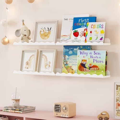 Lifewit Plastic Nursery Floating Book Shelves 12 Pack, 15"x3.4" White Clouds Plastic Wall Shelf for Bedroom Kids, Hanging Bookshelf Racks for Baby Toddler Children Room Decor, White - Image 2