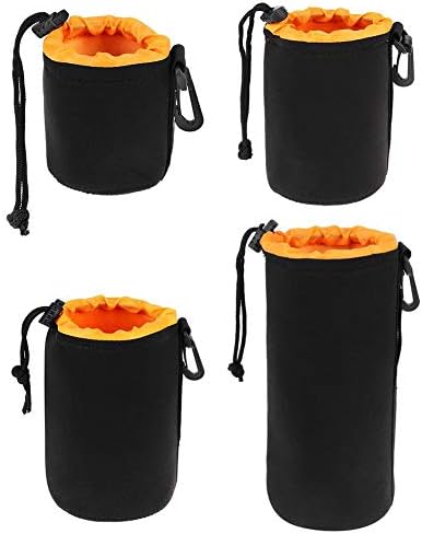 4 Pack Camera Lens Pouch Set (Small, Medium, Large, X-Large), Thick Protective Neoprene Bags with Drawstring Design, Soft Plush Interior for Canon, for Nikon, for Sony DSLR Lenses (4 Sizes) by Unknown