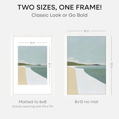 Homeforia 8x12 White Oak Picture Frame, High-End Wood, 6x8 Mat, Glass - Image 2