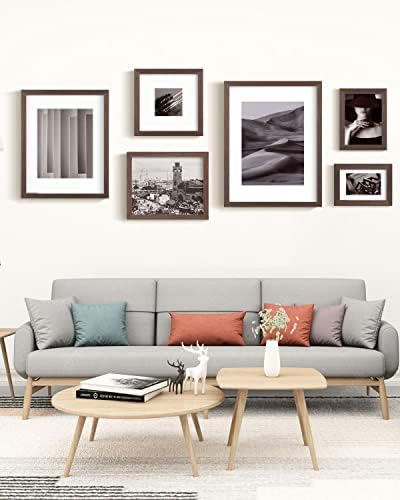 Egofine 5x7 Picture Frames Set of 4, Made of Solid Wood Covered by Plexiglass 3.5x5 and 4x6 with Mat or 5x7 without Mat, for Table Top Display and Wall Mounting Photo Frame Brown - Image 7