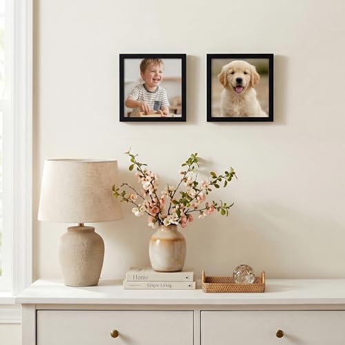 Americanflat 5x5 Picture Frame with Shatter-Resistant Glass - Set of 2 - Streamline Collection - Thin Border Square Frame for Tabletop and Wall - Hanging Hardware and Easel Stand Included - Black - Image 6