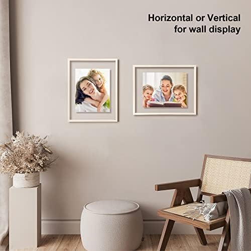Egofine 11x14 Floating Frames Set of 2, Double Plexiglass Picture Frame, Made of Solid Wood Display Any Size Photo up to 11x14, Wall Mount or Tabletop Standing, Beige - Image 5