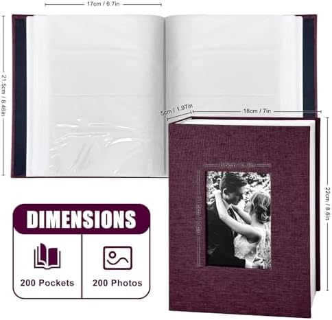 200-Pocket Photo Album 4x6 - Slip-In Picture Album with Linen Cover & Display Window, Vertical Photo Book for Wedding, Family, Baby, Anniversary & Vacation Memories (Holds 200 Photos) - Image 2