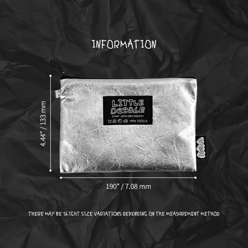 Monolike Little Doodle Flat Pouch, Silver - Makeup Bag, Cosmetic Bag, Travel Bag, Toiletry Bag, Organizer, Storage Bag - Image 2