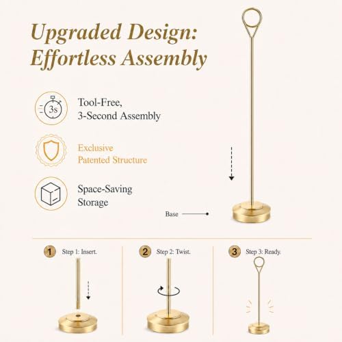 Radezon 12 Pack Gold Table Number Holders, 10inch Weighted Base Place Card Holders for Outdoor Wedding, Windproof Sturdy Metal Photo Stands for Reception Tables, Parties & Events - Image 5