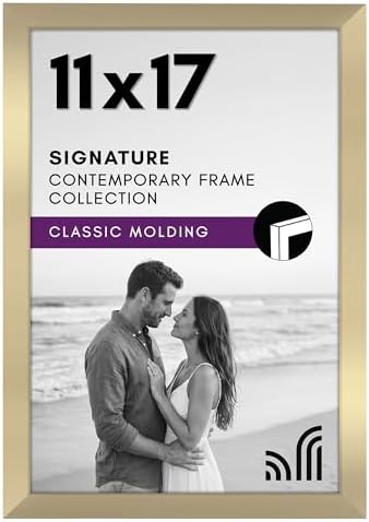 Americanflat 11x17 Picture Frame with Shatter-Resistant Glass - Signature Collection - Gallery-Style Frames Made of Engineered Wood - Photo Frame for Wall Display - Gold by Americanflat