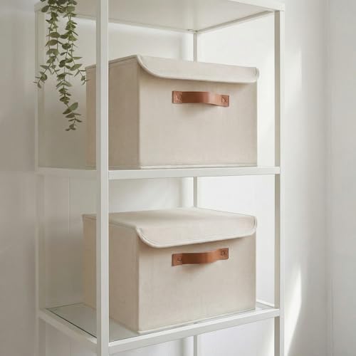 Decorative Linen Storage Boxes with Lids - Large Set of 2 Organizer Bins by ZICOTO