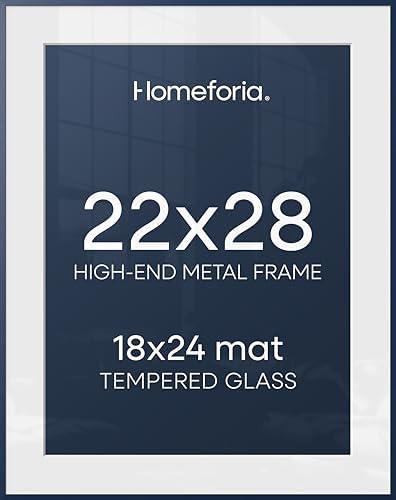Homeforia 22x28 Blue Poster Frame, High-End Metal, 18x24 Mat, Glass by Homeforia