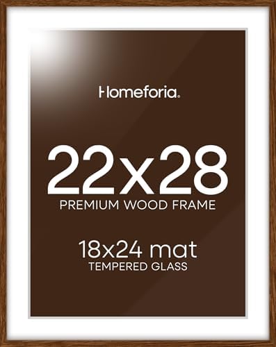 Homeforia 22x28 Brown Oak Poster Frame, High-End Wood, 18x24 Mat, Glass by Homeforia