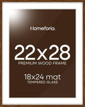 Homeforia 22x28 Brown Oak Poster Frame, High-End Wood, 18x24 Mat, Glass by Homeforia