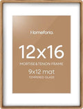 Homeforia 12x16 Mortise&Tenon Natural Oak Picture Frame, 9x12 Mat, Glass by Homeforia