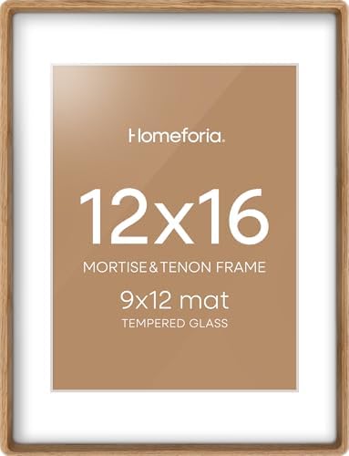 Homeforia 12x16 Mortise&Tenon Natural Oak Picture Frame, 9x12 Mat, Glass by Homeforia