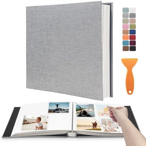 Large Photo Album Self Adhesive Scrapbook Album for 4×6 8×10 Pictures DIY Magnetic Linen Cover Album 40 Pages for Family Wedding Gifts with Metal Pen and Plastic Board by HenPisen