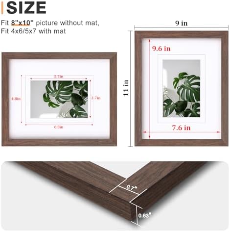 Egofine 8x10 Picture Frames Set of 4, Made of Solid Wood Covered by Plexiglass 4x6 and 5x7 with Mat or 8x10 without Mat, for Table Top Display and Wall Mounting Photo Frame Brown - Image 3
