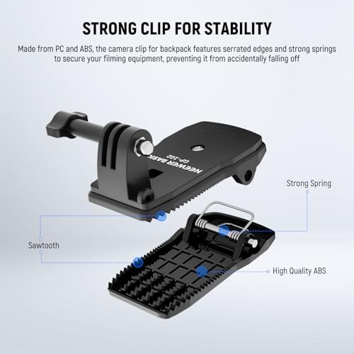 NEEWER Basics Backpack Strap Clip Clamp Mount Holder, Three Prong Adapter Compatible with GoPro Hero Insta360 DJI AKASO Action Camera Accessories for POV Video Recording, GP-102 - Image 3