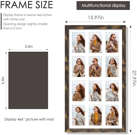 DUENPY 14x26 Collage Frame For 12 4x6 Photos Brown - Image 2