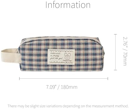 Monolike Unmatched Friends Fabric Check Block Pencil Case, Vintage blue - Aesthetic Gingham Pastel Desk Organizer, Soft Padded Makeup Brush Case, Trendy Minimalist Stationery Pouch - Image 2