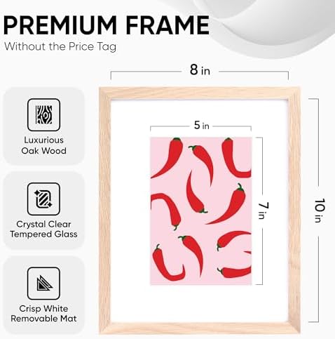 Homeforia 10 x 8 Wood Picture Frame, High End Natural Oak 10x8 Light Wooden Frames with Mat 5x7 inch Photo, 10 x 8 Frame Matted to 5 x 7 Art, Wall or Tabletop Frame, Tempered Glass, Wall Kit, Set of 1 - Image 3