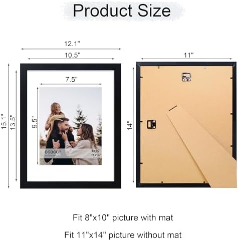 11x14 Picture Frame Set of 2, 11 x 14 Wood Photo Frames with Mat for 8x10, Wooden Frame with Real Glass Cover for Wall and Tabletop Display,Black - Image 5