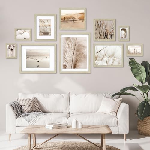 Egofine 11x14 Picture Frames Set of 4, Made of Solid Wood Covered by Plexiglass 5x7 and 8x10 with Mat or 11x14 without Mat, for Table Top Display and Wall Mounting Photo Frame Distressed Wood Grain - Image 6