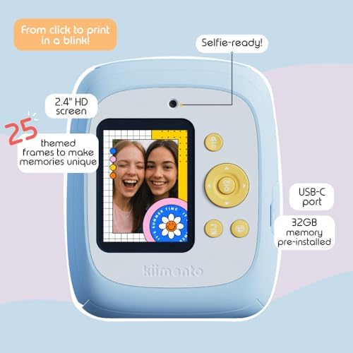 kiimento Instant Print Digital Camera, Ink-Free Thermal Printing with 4 Color-Themed Paper Options, 2.4” HD Screen, Selfie Lens, 48MP Photo, 1080p Video, 32GB Memory Card – Model P2 (Sky Blue) - Image 6