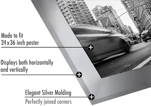 Americanflat 24x36 Poster Frame - Silver Engineered Wood with Polished Plexiglass - Wide Picture Frame for Vertical or Horizontal Wall Display - Epic Collection - Silver - Image 3