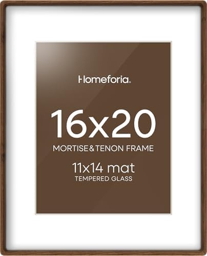 Homeforia 16x20 Mortise&Tenon Walnut Picture Frame, 11x14 Mat, Glass by Homeforia