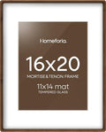 Homeforia 16x20 Mortise&Tenon Walnut Picture Frame, 11x14 Mat, Glass by Homeforia