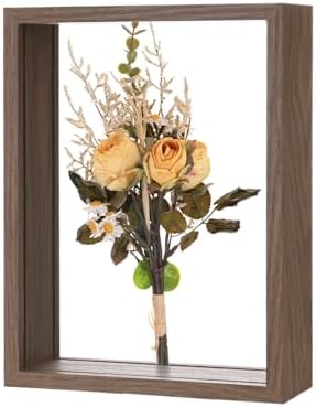 M METERXITY 1-Pack Dried Flower Frame, 6 x 8 Inch Double Acrylic Wooden Dried Flower Photo Floating Frame for Tabletop/DIY/Handicrafts [Coffee] by MMETERXITY