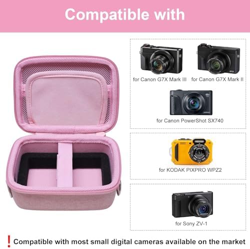 Camera Case Bag Compatible with Canon PowerShot G7 X Mark III, Mark II, SX740 HS, Sony ZV-1, KODAK PIXPRO WPZ2 Digital 4K Vlogging Camera, Point and Shoot 4K Video Camera Bag, Pink (Case Only) - Image 2